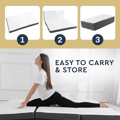 Tri-Fold Full Memory Foam Mattress – Foldable Guest Bed with Washable Cover