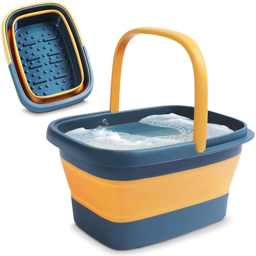 Collapsible Foot Bath with Massage Rollers – Foldable Foot Soak Tub (Blue)