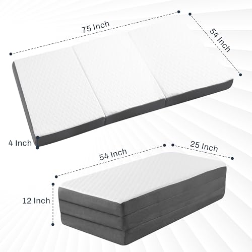 Tri-Fold Full Memory Foam Mattress – Foldable Guest Bed with Washable Cover