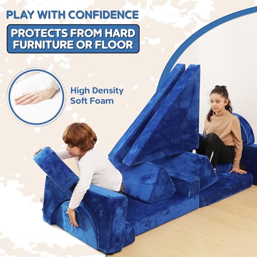 Contour Comfort Modular Kids Couch – 14 Piece Play Sofa Set (Blue)