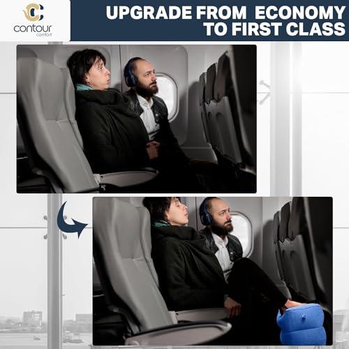 Travel Foot Rest Pillow – Inflatable Airplane Seat Extender (Blue)