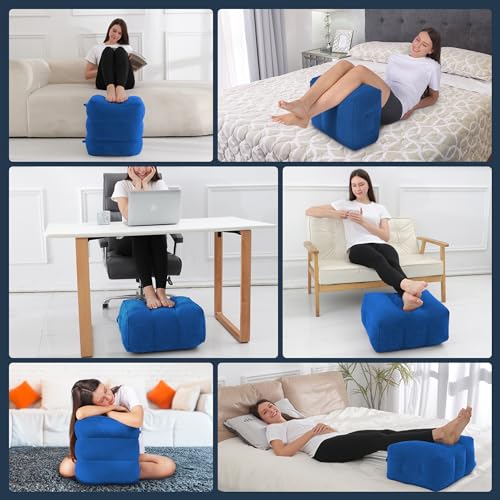 Travel Foot Rest Pillow – Inflatable Airplane Seat Extender (Blue)