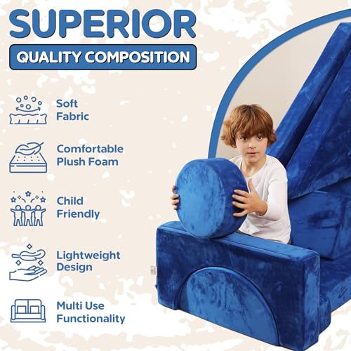 Contour Comfort Modular Kids Couch – 14 Piece Play Sofa Set (Blue)