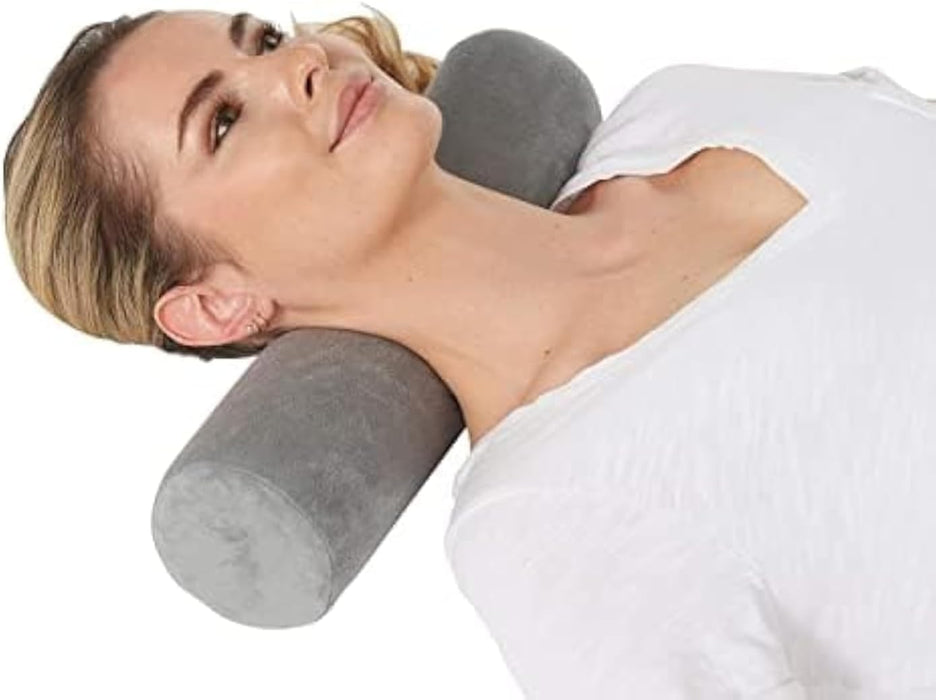 Cervical Neck Roll Pillow – Memory Foam Bolster Support (Grey)