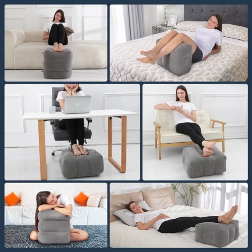 Travel Foot Rest Pillow – 2 Pack Inflatable Airplane Seat Extenders (Grey)
