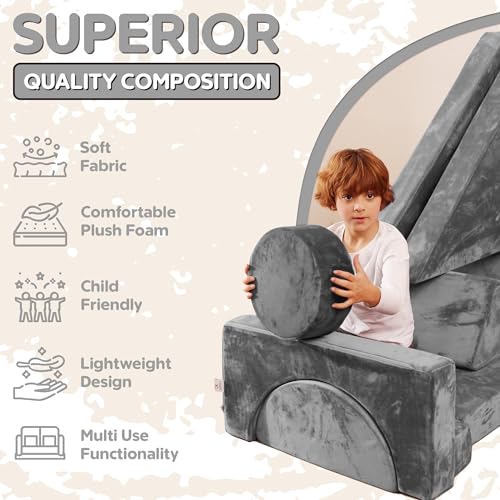 Contour Comfort Modular Kids Couch – 14 Piece Play Sofa Set (Grey)