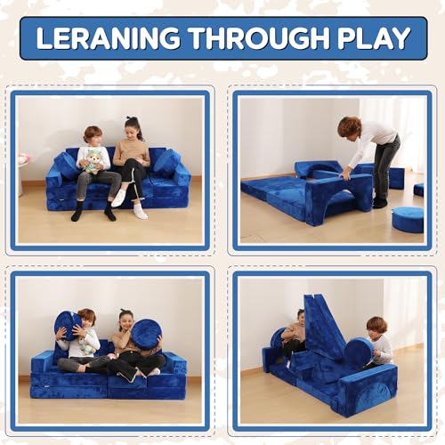 Contour Comfort Modular Kids Couch – 14 Piece Play Sofa Set (Blue)