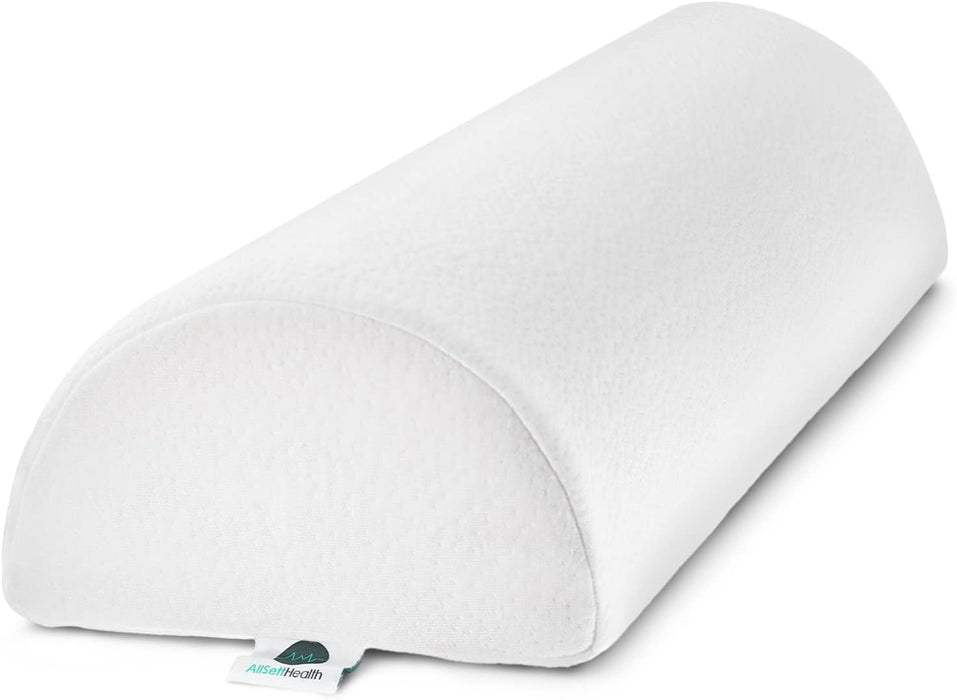 Large Half Moon Bolster Pillow for Legs, Knees & Lower Back – Memory Foam (White)