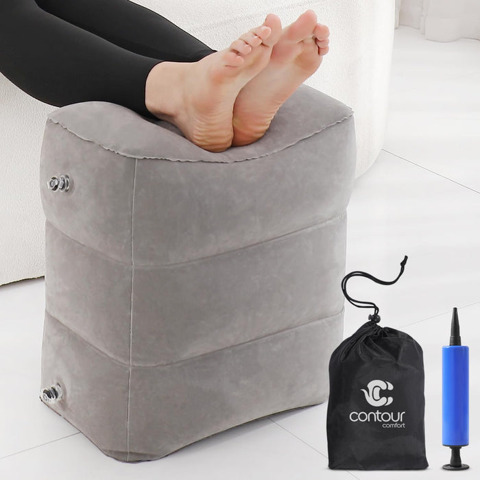 Travel Foot Rest Pillow – 1 Pack Inflatable Airplane Seat Extender for (Grey)