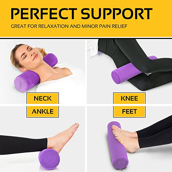 Round Cervical Roll Pillow – Bamboo Cover, Neck & Spine Support (Purple)
