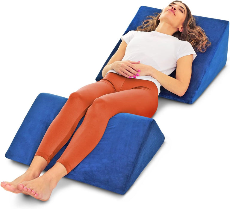 2-Piece Memory Foam Wedge Pillow for Back & Leg Support (Navy)