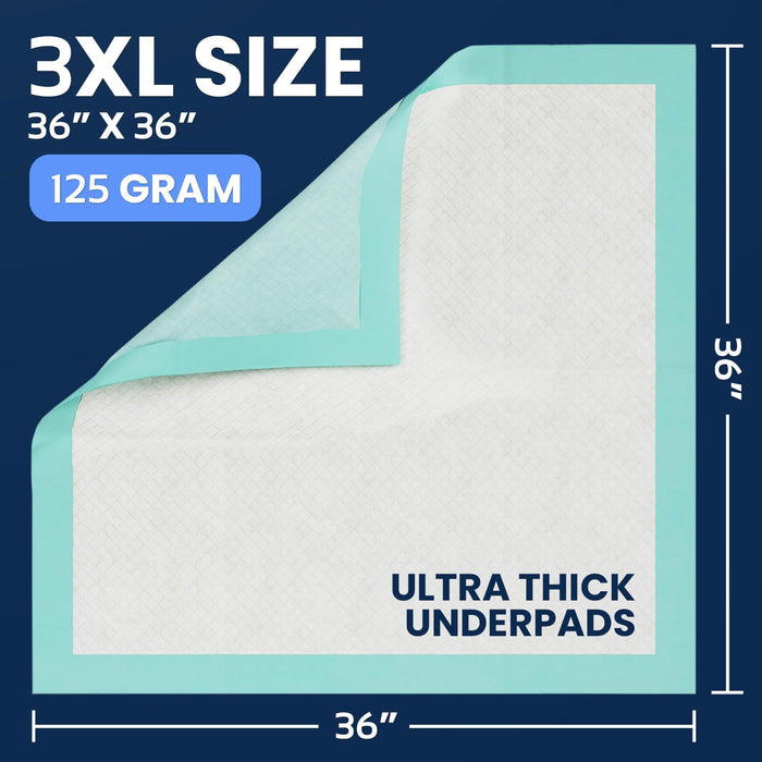 50 Pack Disposable Incontinence Bed Pads – 3XL 36” x 36” Super Absorbent Waterproof Underpads