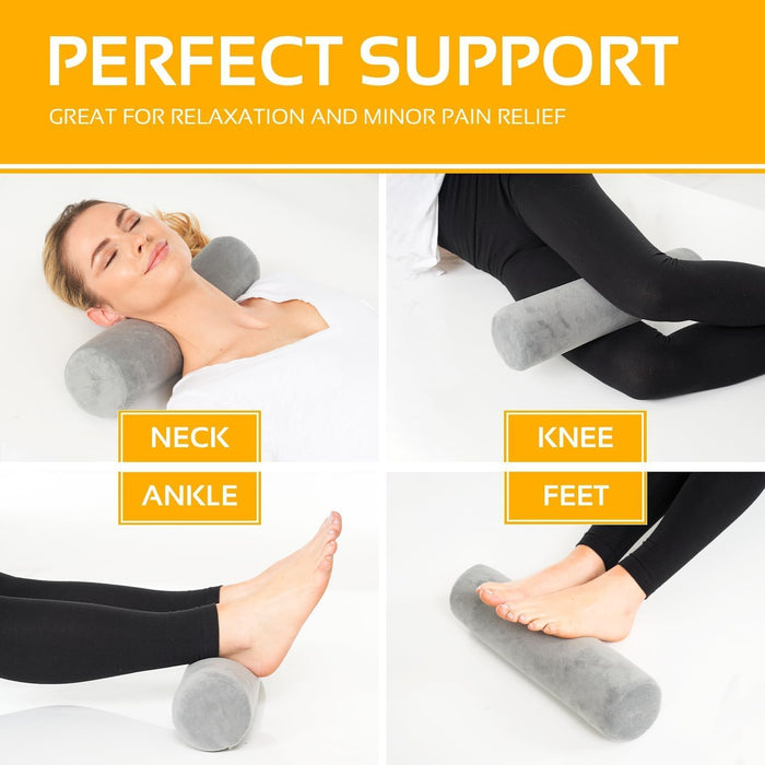 Cervical Neck Roll Pillow – Memory Foam Bolster Support (Grey)