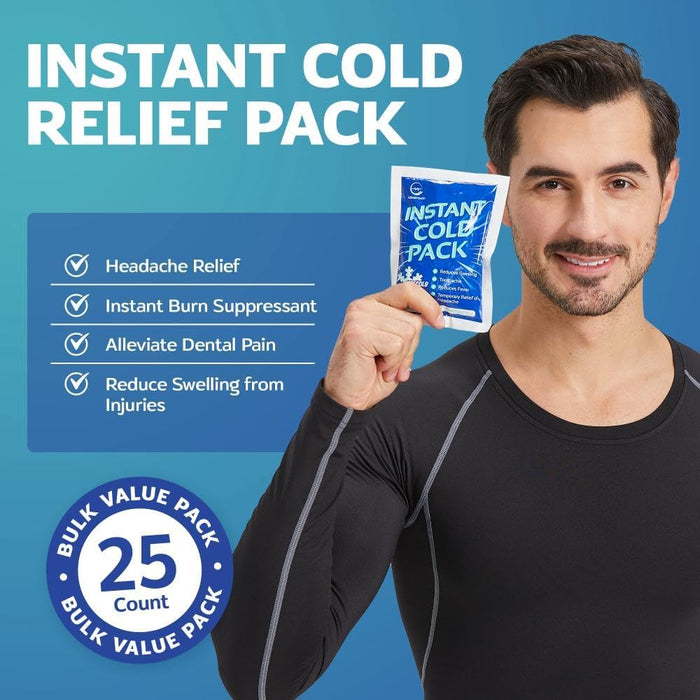 25 Pack Instant Ice Cold Packs for Injuries – Disposable Cold Compress (6” x 4.5”)