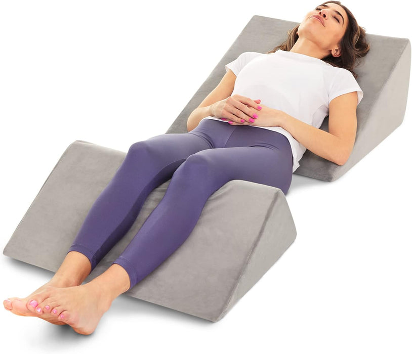 2-Piece Memory Foam Wedge Pillow for Back & Leg Support (Grey)