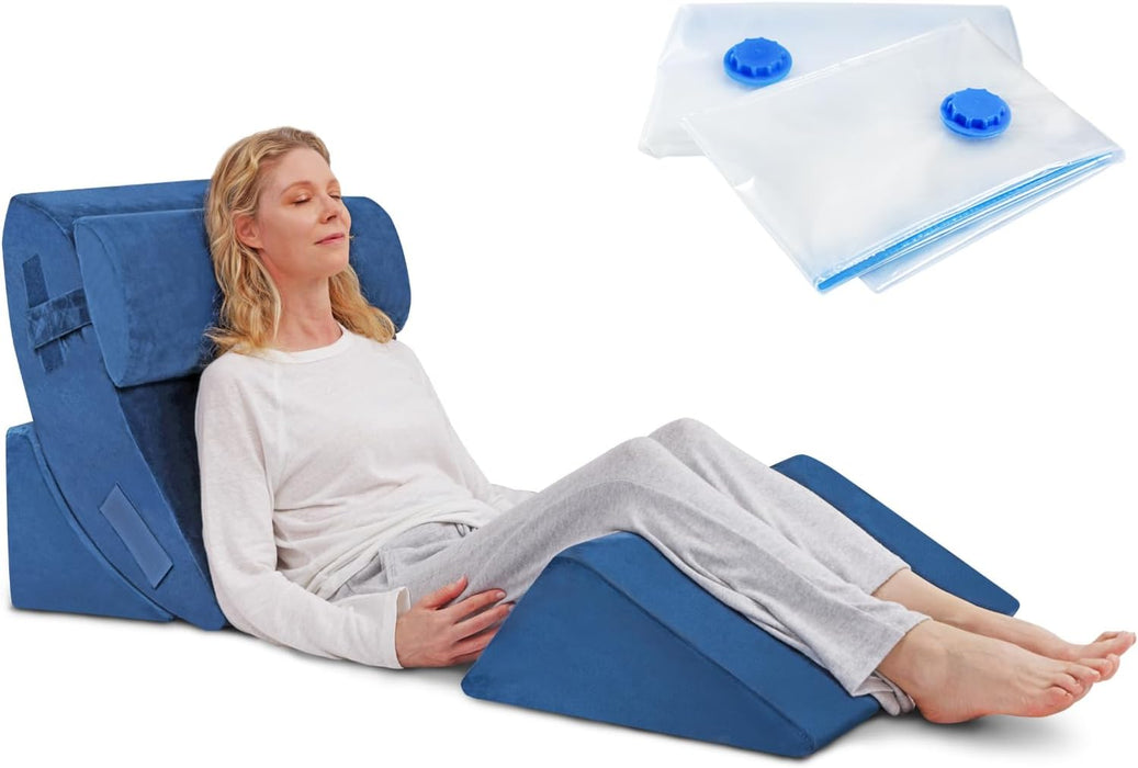 4-Piece Memory Foam Bed Wedge Pillow Set (Blue)