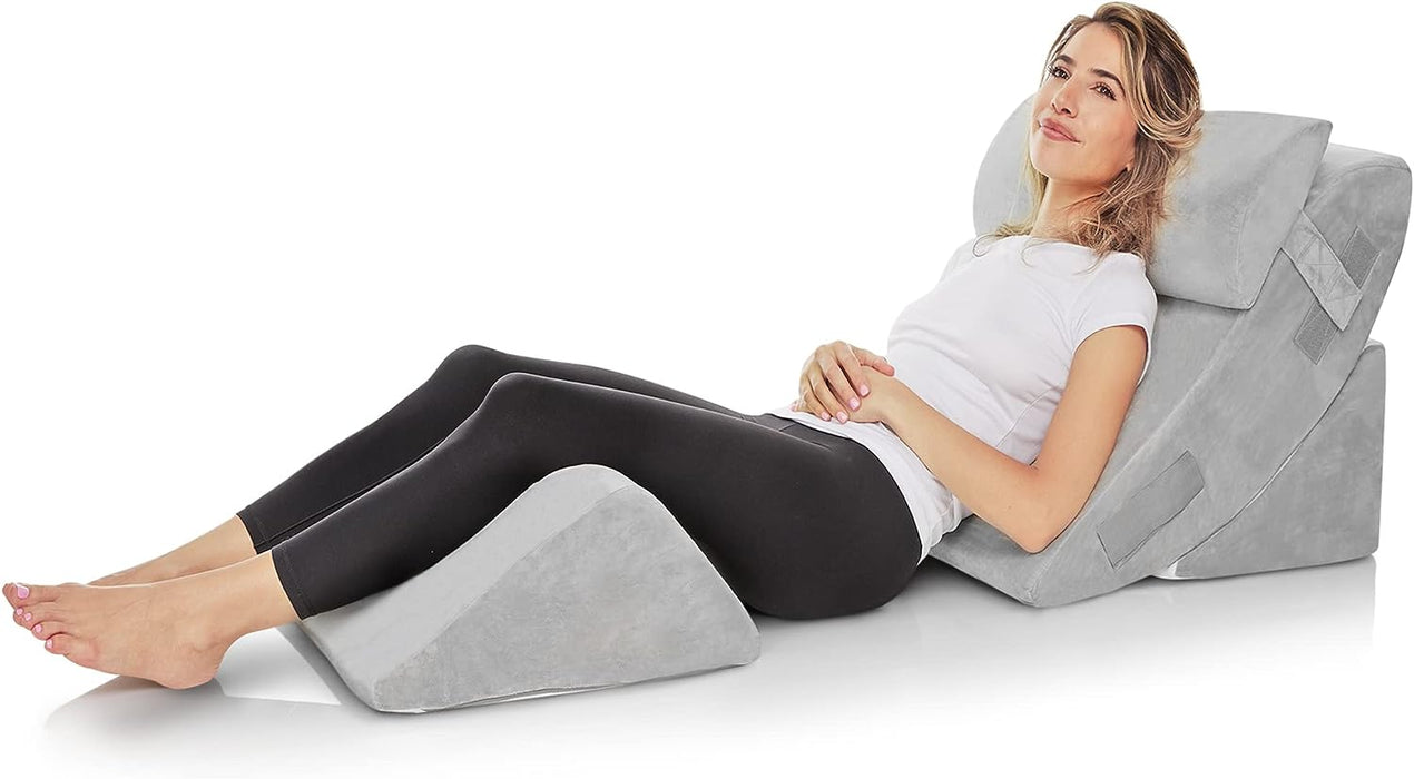4-Piece Memory Foam Bed Wedge Pillow Set (Grey)