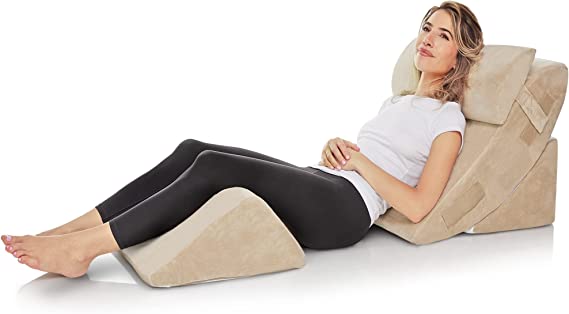 4-Piece Memory Foam Bed Wedge Pillow Set (Beige)