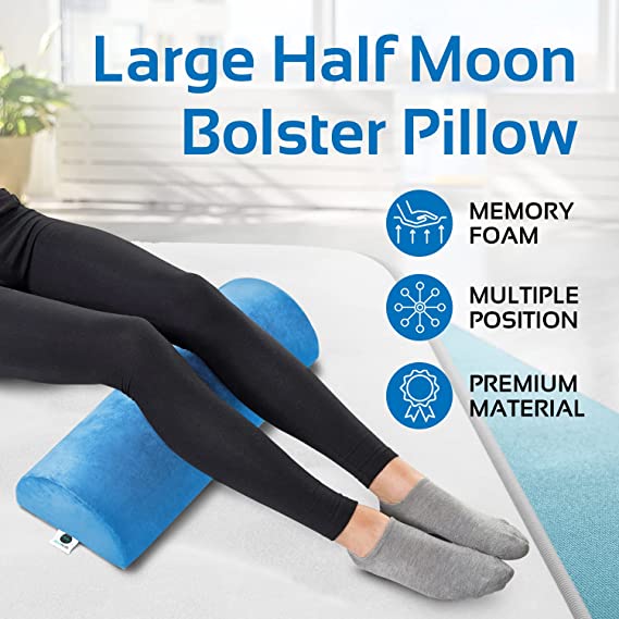 Large Half Moon Bolster Pillow for Legs, Knees & Lower Back – Memory Foam (Navy)