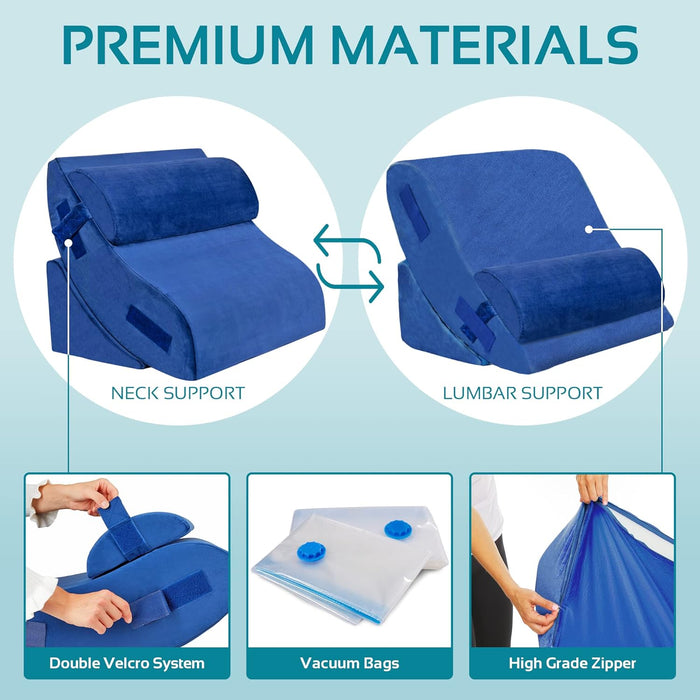 4-Piece Memory Foam Bed Wedge Pillow Set (Blue)