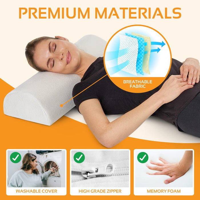 Large Half Moon Bolster Pillow for Legs, Knees & Lower Back – Memory Foam (White)
