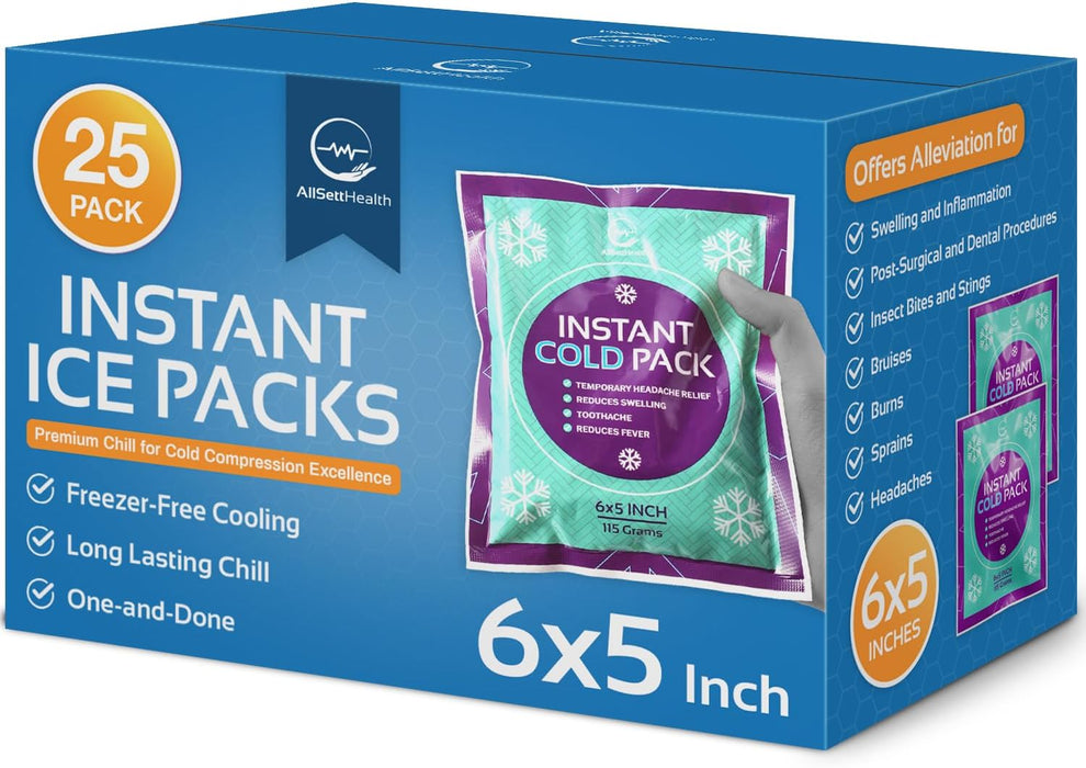 Instant Ice Cold Packs – 25 Pack Portable Cold Therapy (6” x 5”)