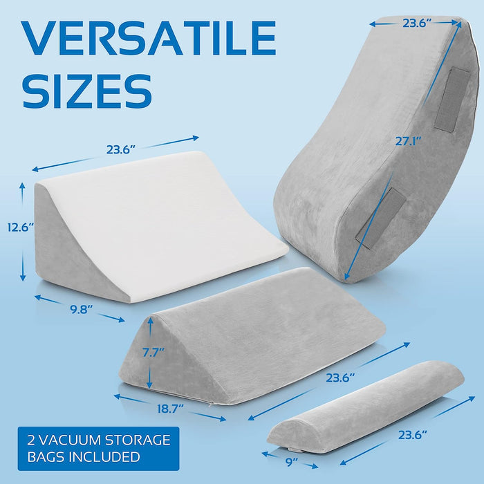 4-Piece Memory Foam Bed Wedge Pillow Set (Grey)