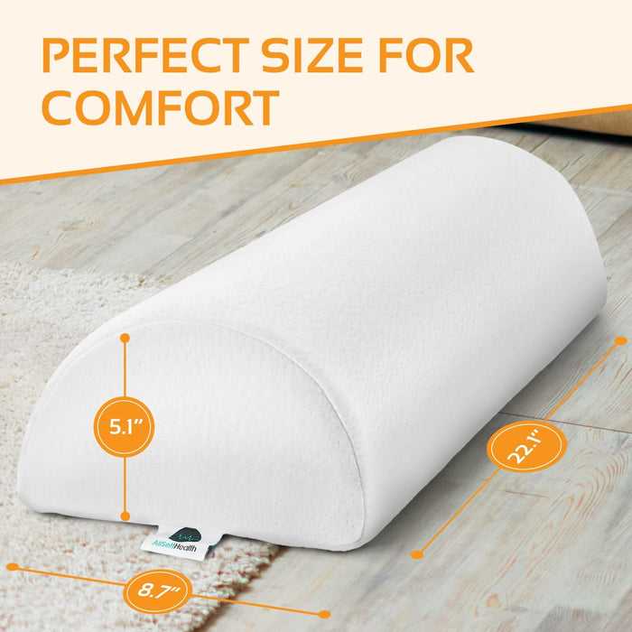 Large Half Moon Bolster Pillow for Legs, Knees & Lower Back – Memory Foam (White)