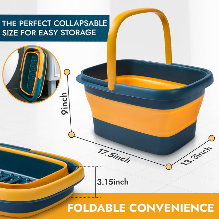 Collapsible Foot Bath with Massage Rollers – Foldable Foot Soak Tub (Blue)
