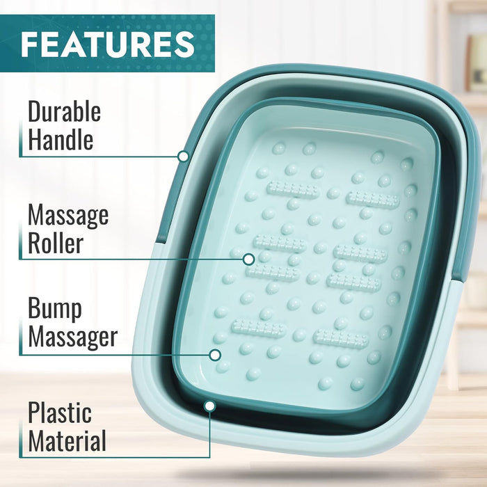 Collapsible Foot Bath with Massage Rollers – Foldable Foot Soak Tub (Blue)