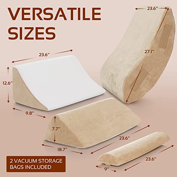 4-Piece Memory Foam Bed Wedge Pillow Set (Beige)