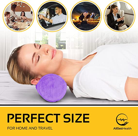 Round Cervical Roll Pillow – Bamboo Cover, Neck & Spine Support (Purple)