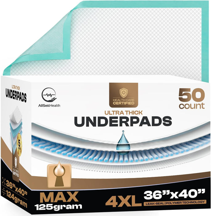 50 Disposable Incontinence Bed Pads – 36” x 40” Heavy Absorbent