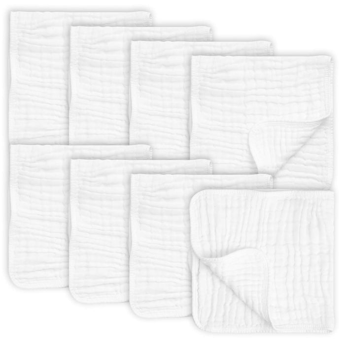 8 Pack Muslin Burp Cloths 20” x 10” – 100% Cotton, 6-Layer Extra Absorbent