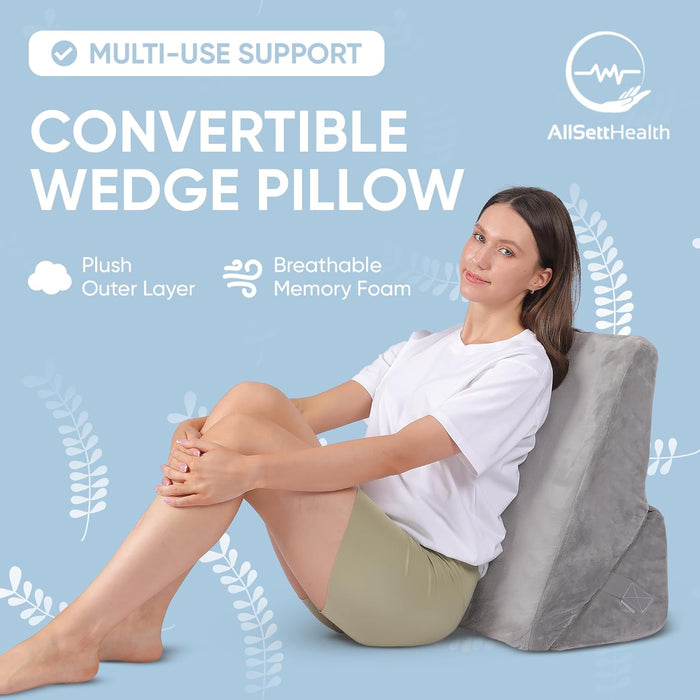 Adjustable Bed Wedge Pillow 9” & 12” – Memory Foam for Back & Leg Support