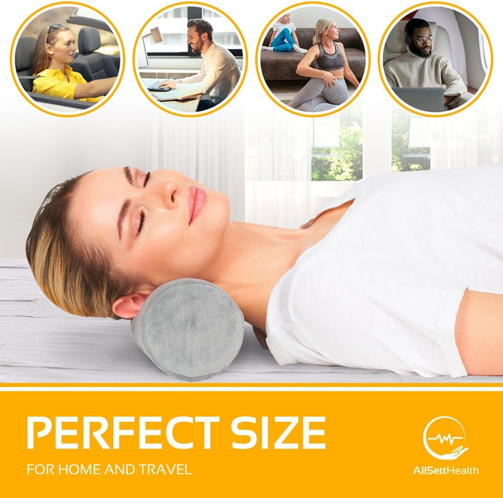 Cervical Neck Roll Pillow – Memory Foam Bolster Support (Grey)