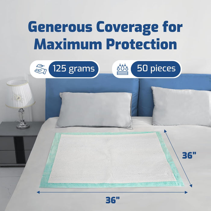 50 Pack Adhesive Disposable Bed Pads – XXL 36” x 36”