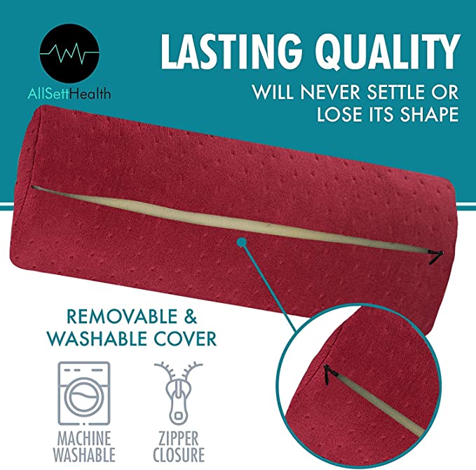 Round Cervical Roll Pillow – Bamboo Cover, Neck & Spine Support (Red)