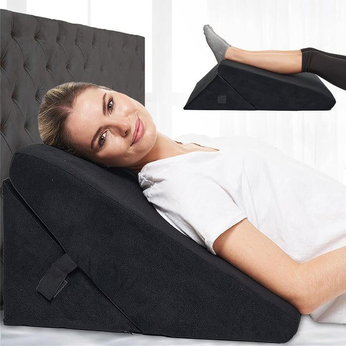 Adjustable Bed Wedge Pillow – Folding Memory Foam Back & Leg Support