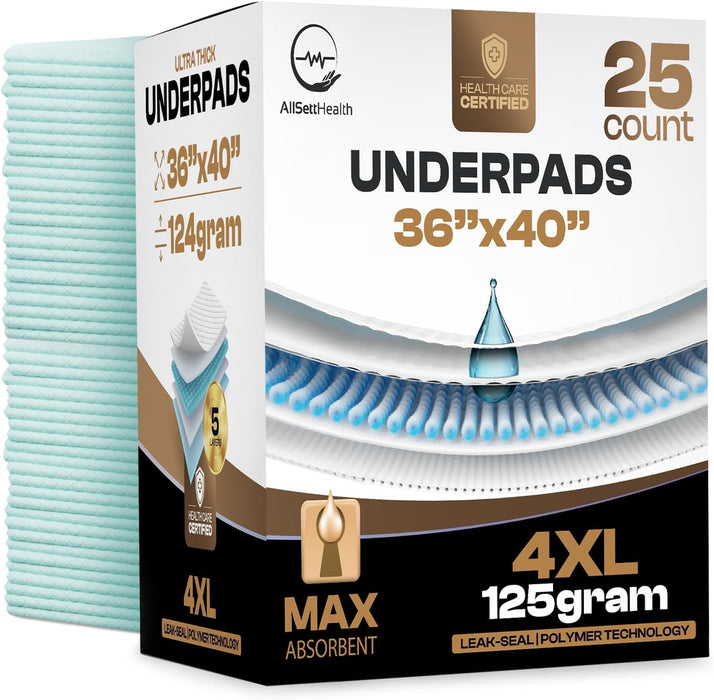 25 Disposable Incontinence Bed Pads – 36” x 40” Heavy Absorbent