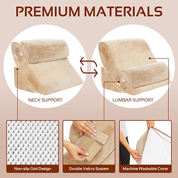4-Piece Memory Foam Bed Wedge Pillow Set (Beige)