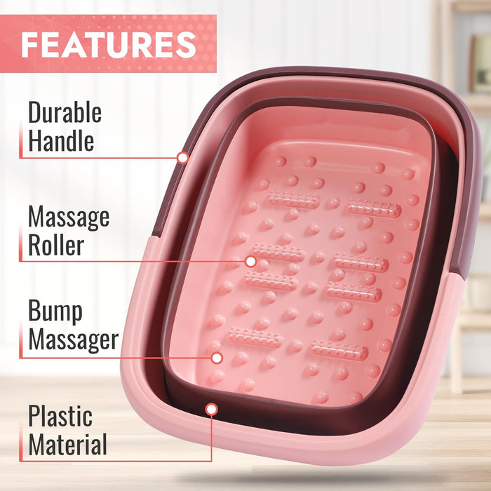 Collapsible Foot Bath with Massage Rollers – Foldable Foot Soak Tub (Blue)