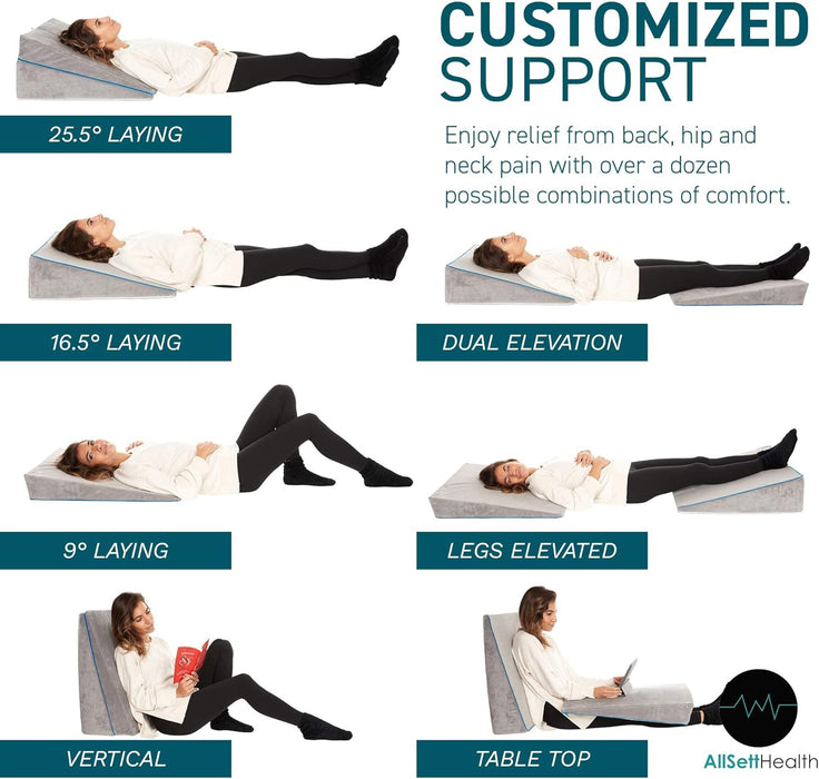 3-in-1 Memory Foam Bed Wedge Pillow - Adjustable to 4.5, 7.5 & 12 Inches