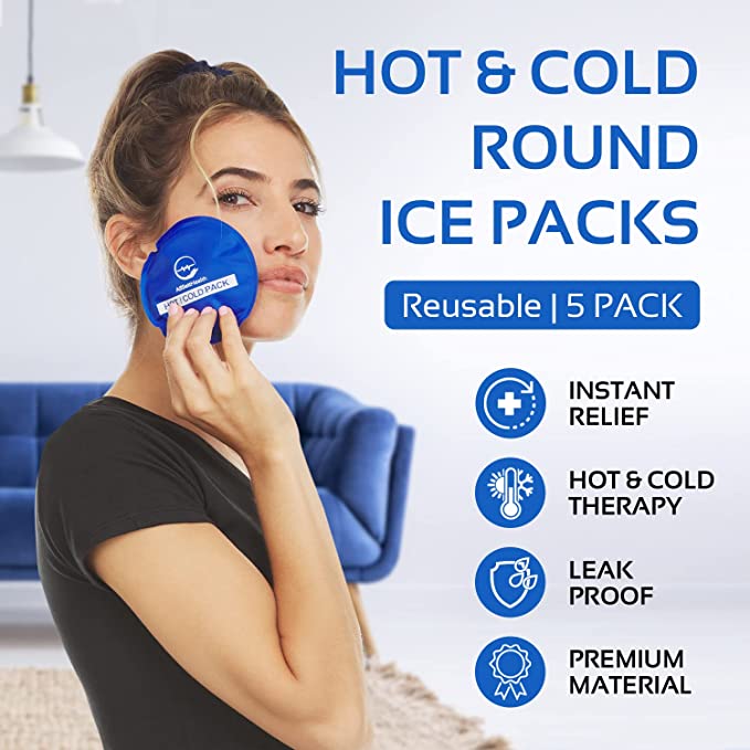 Reusable Round Hot & Cold Gel Ice Packs – 5 Pack (Blue)