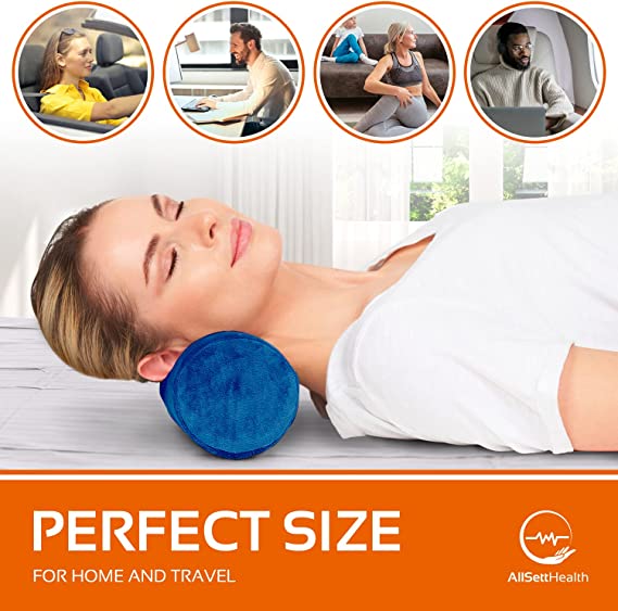 Round Cervical Roll Pillow – Bamboo Cover, Neck & Spine Support (Navy)