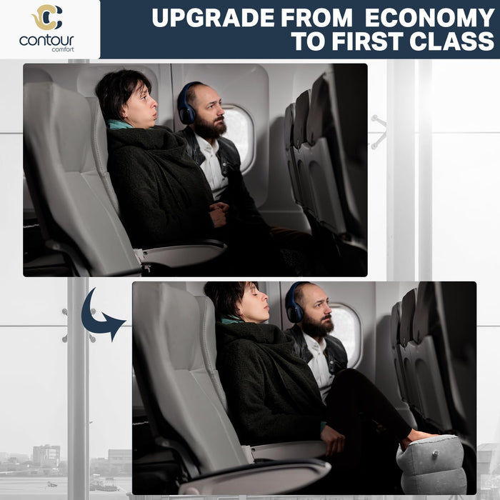 Travel Foot Rest Pillow – 1 Pack Inflatable Airplane Seat Extender for (Grey)