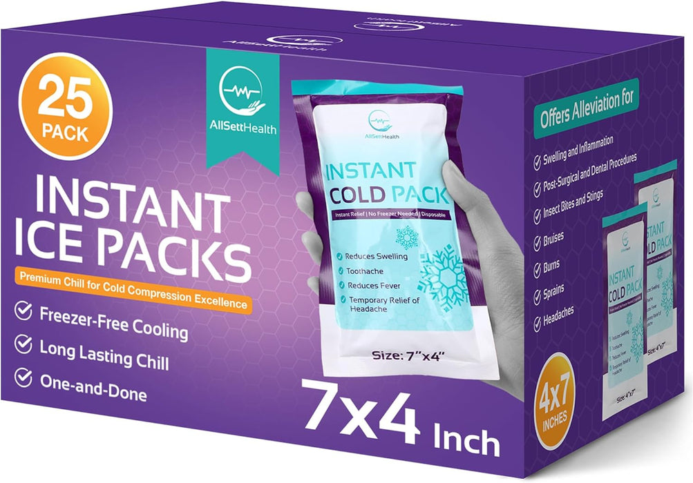 Instant Cold Packs for Injuries – Disposable Ice Compress (25 Pack)