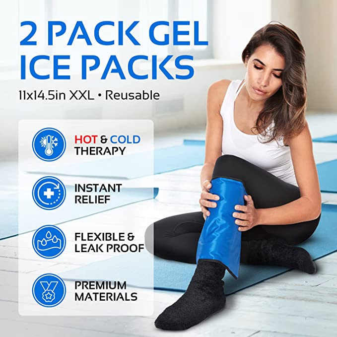 2 Pack XXL Reusable Hot & Cold Gel Ice Packs for Injuries – 11 x 14.5 in