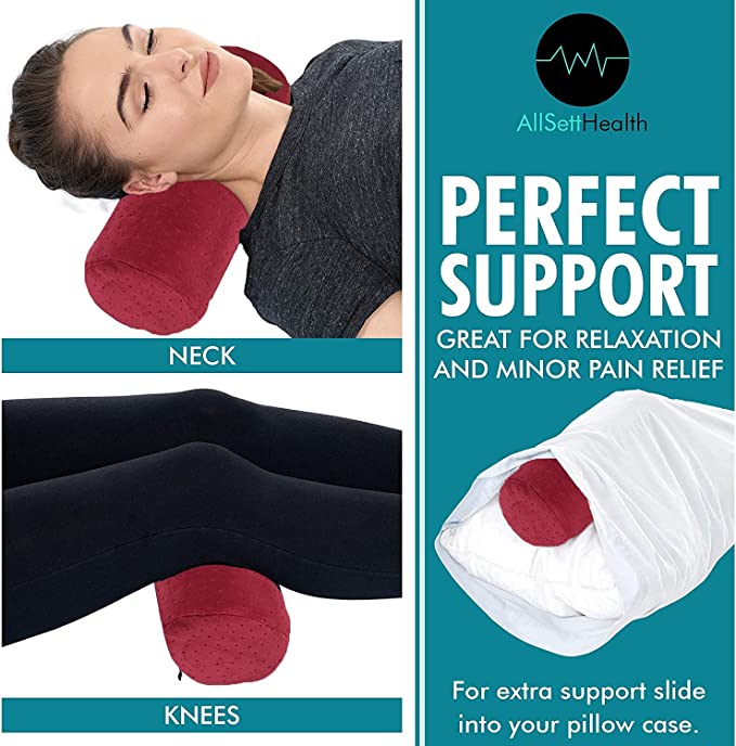 Round Cervical Roll Pillow – Bamboo Cover, Neck & Spine Support (Red)