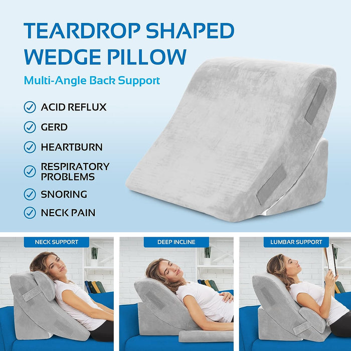 4-Piece Memory Foam Bed Wedge Pillow Set (Grey)